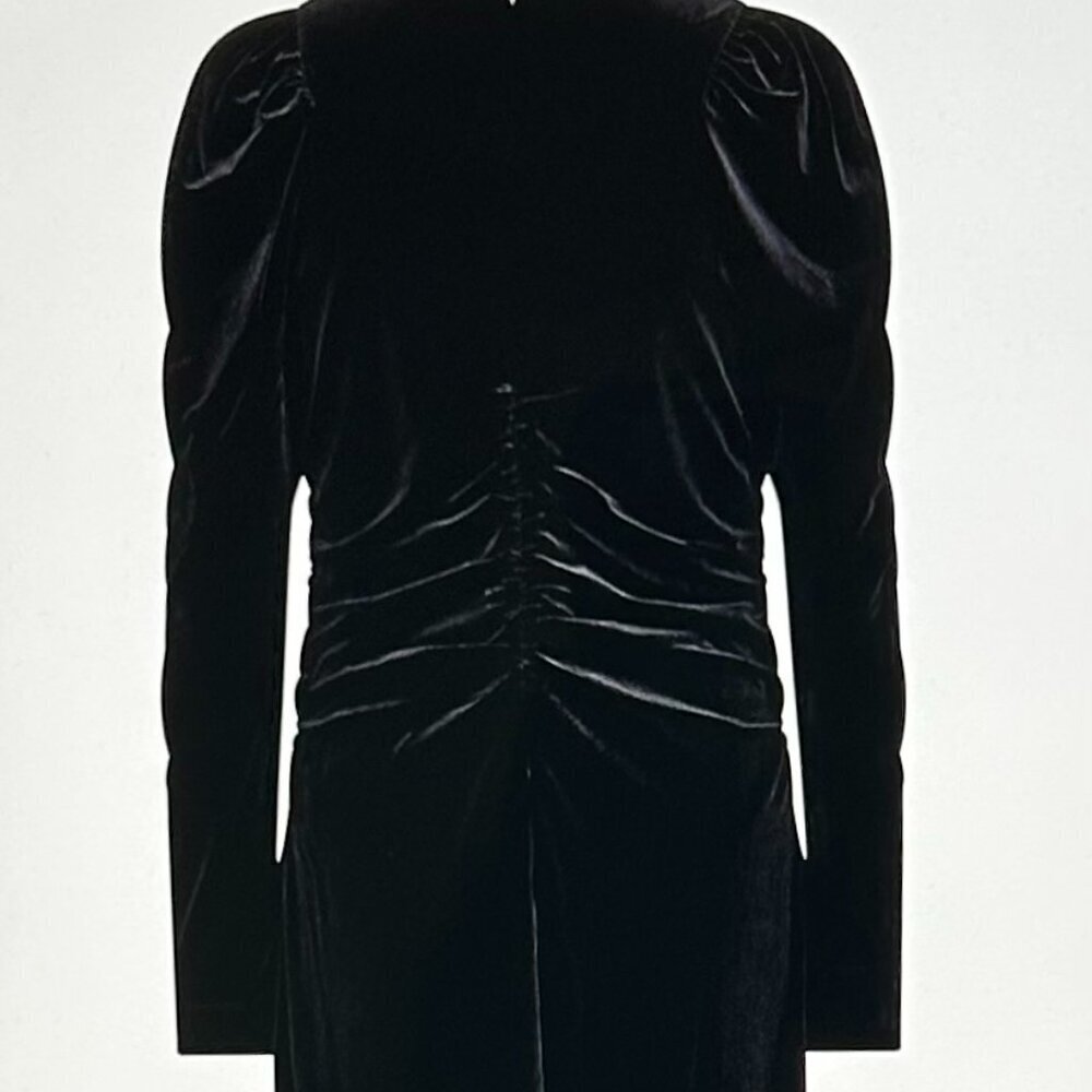 Ganni Velvet Jersey Gathered Mini Dress | Black / 44/US12 - Picture 10 of 11